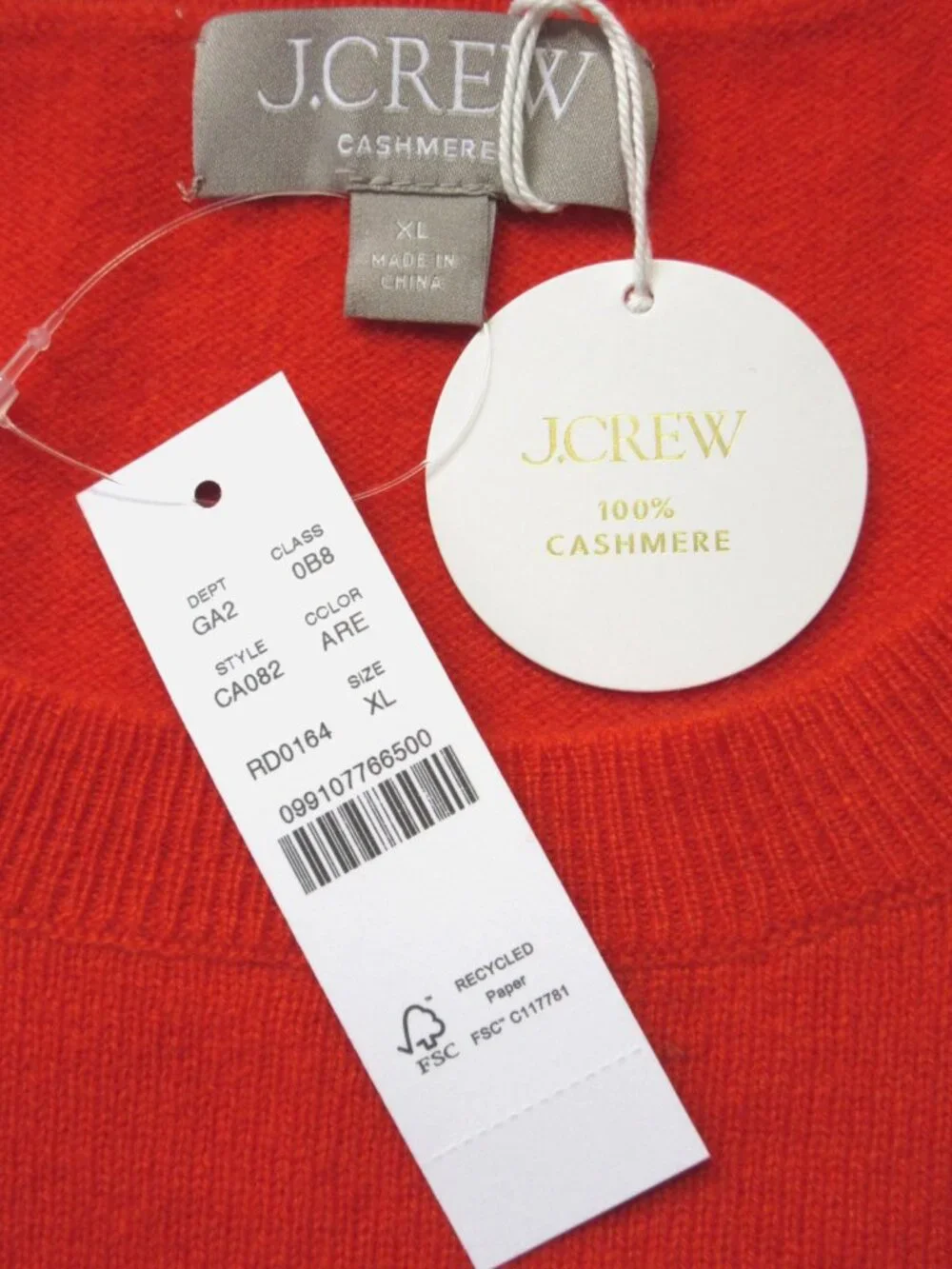 NWT J.Crew Cashmere Shrunken T-shirt in Aperitif Red Orange Sweater XL